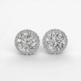 1.80 CTW Halo Created Moissanite Stud Earrings In 14K White Gold Plate