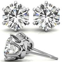 2.00 CTW Crown Stud 6-Prong Earrings, Created Moissanite