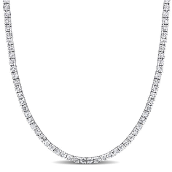 12.5 CTW Tennis Necklace in 18K White Gold Plate, Created Moissanite