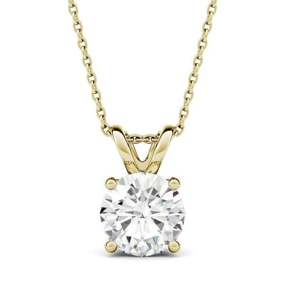 2 Carat Solitaire Necklace in 14K Yellow Gold Setting, Exceptionally Fiery Created Moissanite