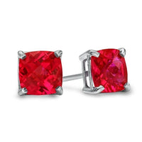 Dazzling Cushion-Cut Lab-Created Ruby Solitaire Stud Earrings in 14k Gold Plated