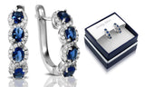 1CTW Halo Hoop Earrings, Created Blue Sapphire & Moissanite in .925 Sterling Silver