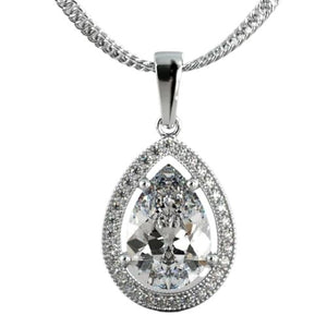 2.50 CTW Pear Cut Halo Created Moissanite Pendant in .925 Sterling Silver