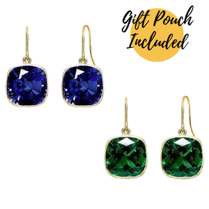 4.00 CTW Created Sapphire and Emerald Cushion Cut Drop Earrings in 14K Gold Plate (2 Pairs)