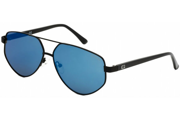 Guess Factory Shiny Black Blue Mirror Sunglasses