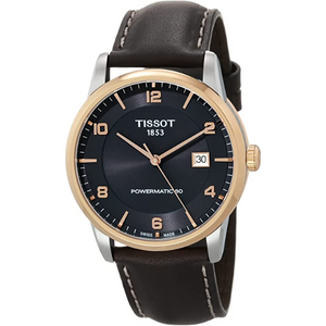 Tissot Automatic Anthracite Rose Gold Brown Leather Men's Watch